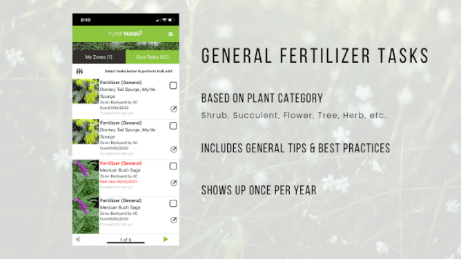 General Fertilizer Care Tasks in PlantTAGG
